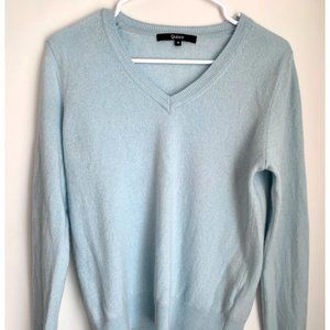 Quince 100% Cashmere V-Neck Sweater (Light Blue, RARE Discontinued Color)